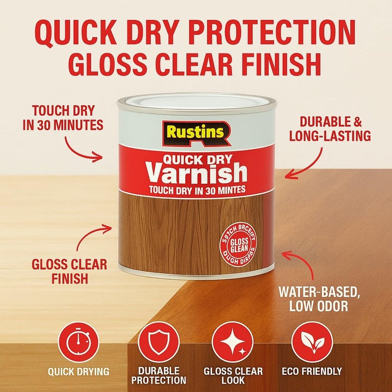 Rustins Quick Dry Varnish Clear Gloss 250ml - Image 2